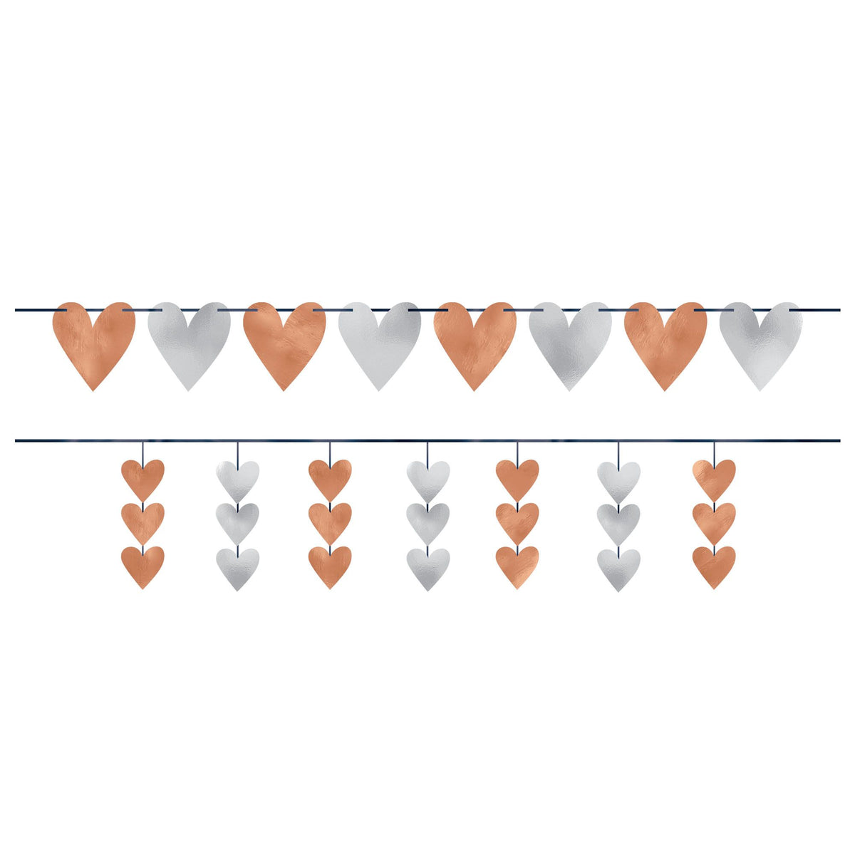 Garland Banner, Rose Gold/Silver Hearts, 12-foot, 2-ct - Pack of 6