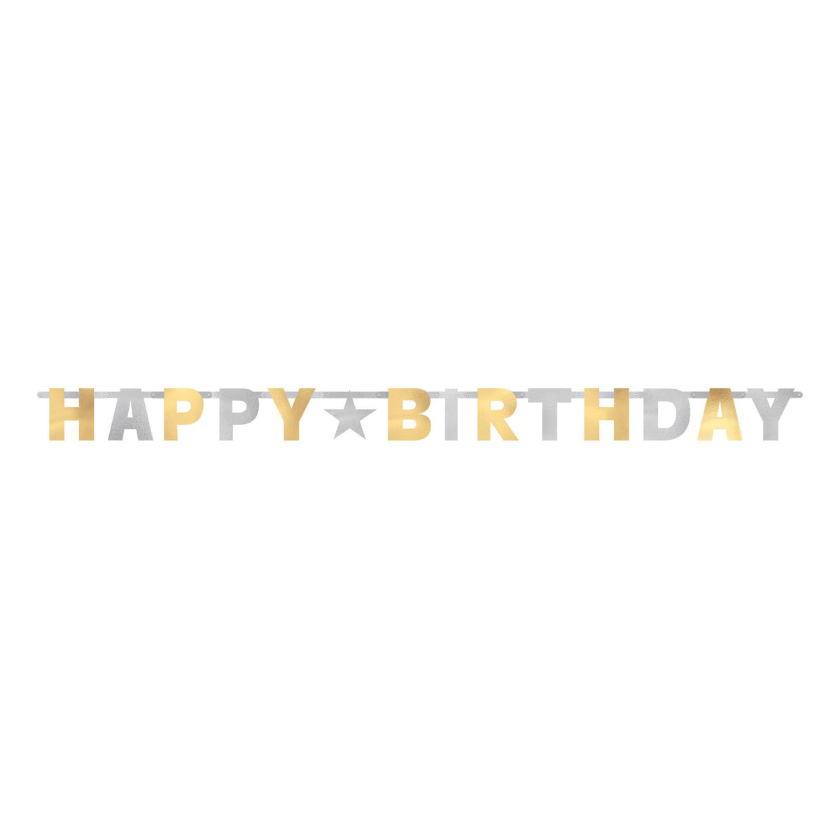 Happy Birthday Foil Hanging Garland Banner, Gold/Silver, 7.75-ft - Pack of 12