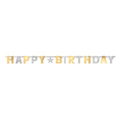 Happy Birthday Foil Hanging Garland Banner, Gold/Silver, 7.75-ft - Pack of 12