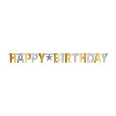 Happy Birthday Foil Garland Banner, Gold/Silver, 10.75-foot - Case of 36