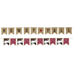 Western "Howdy Y'all" Reversible Burlap Banner, 6.5 foot - Case of 24