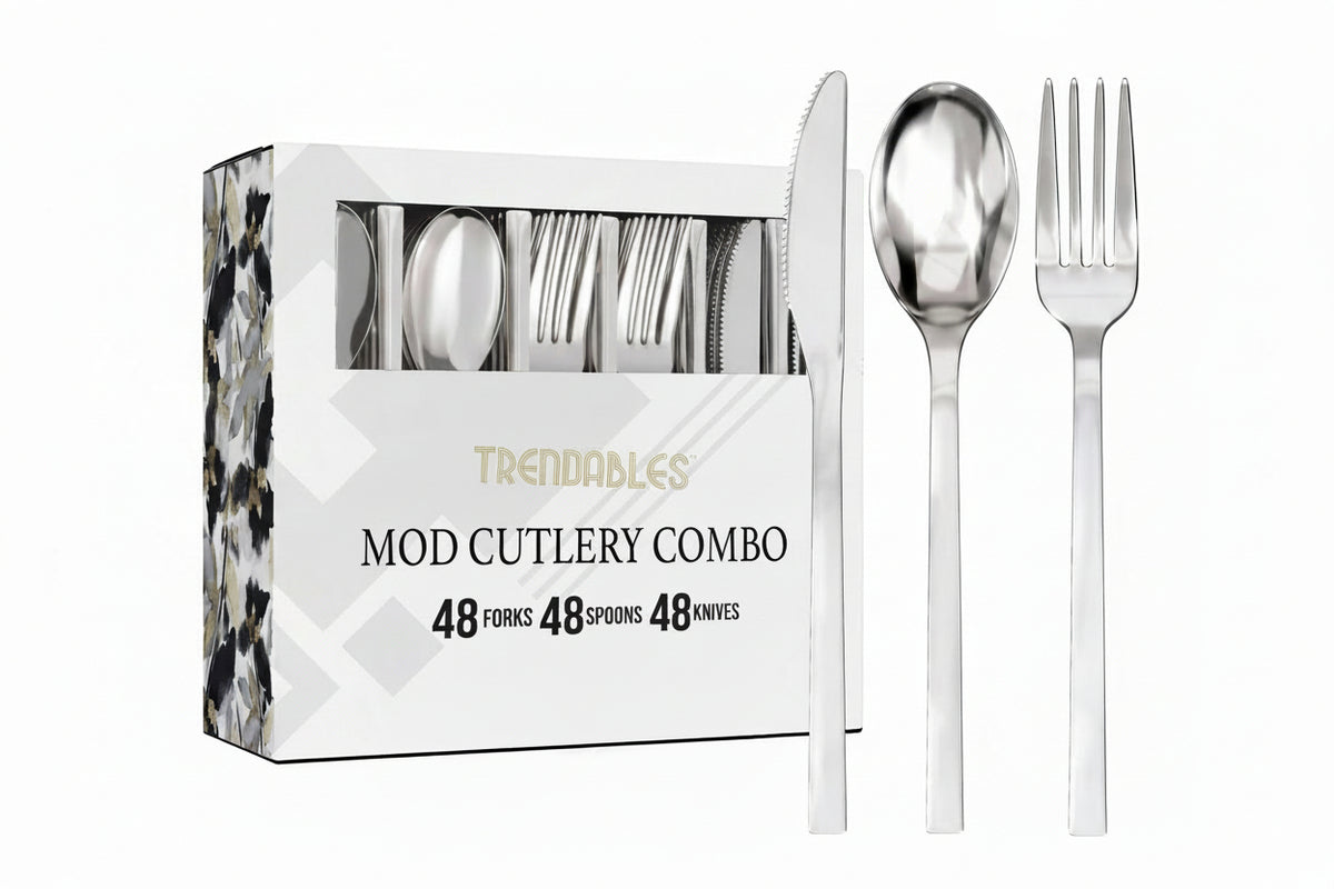 144 Piece Trendables Mod Silver Cutlery Combo | 48/48/48