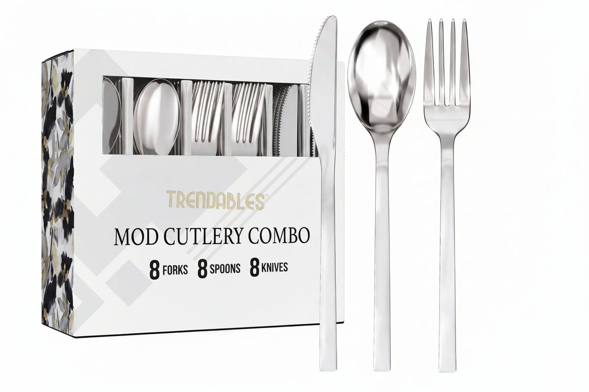 24 Piece Trendables Mod Silver Cutlery Combo 8/8/8 | Case of 24