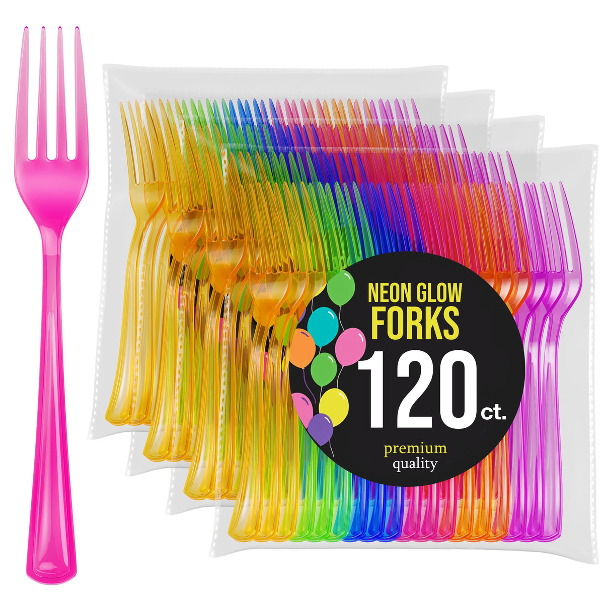 Heavy Duty Neon Plastic Forks | 120 Count