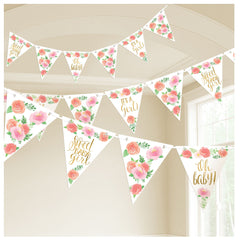 Floral Baby It's a Girl Pennant Banner, Pink/Blue, 15-ft, 24-ct - Case of 72
