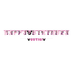 Disney Minnie Mouse Happy Birthday Banner, Pink/Black, 10-ft, 2-ct - Pack of 6