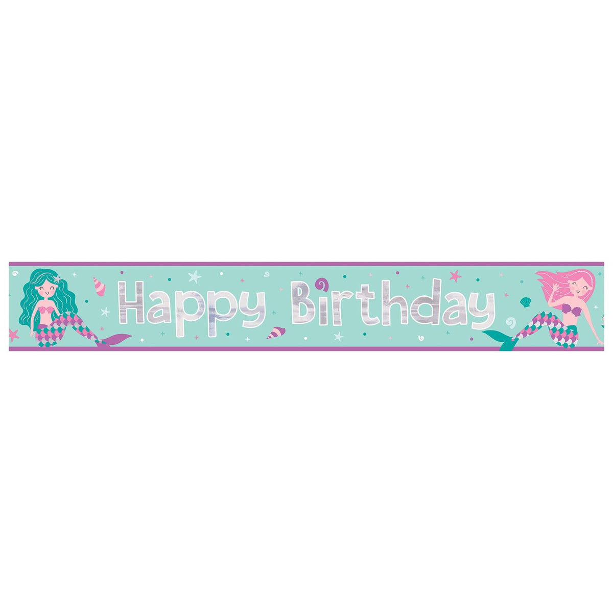Mermaid-Themed Happy Birthday Banner - Pack of 12