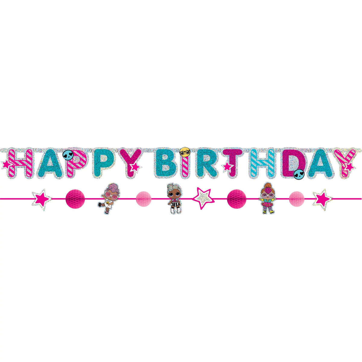 L.O.L Surprise! Happy Birthday Banner, Pink/Blue, 10.5-ft, 2-ct - Case of 48