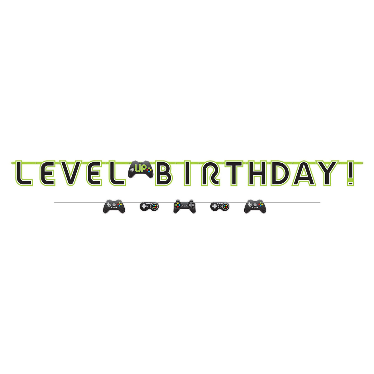 Level Up Birthday Banner, Game Controller, Green/Black, 6.5-inch, 2-ct - Case of 48