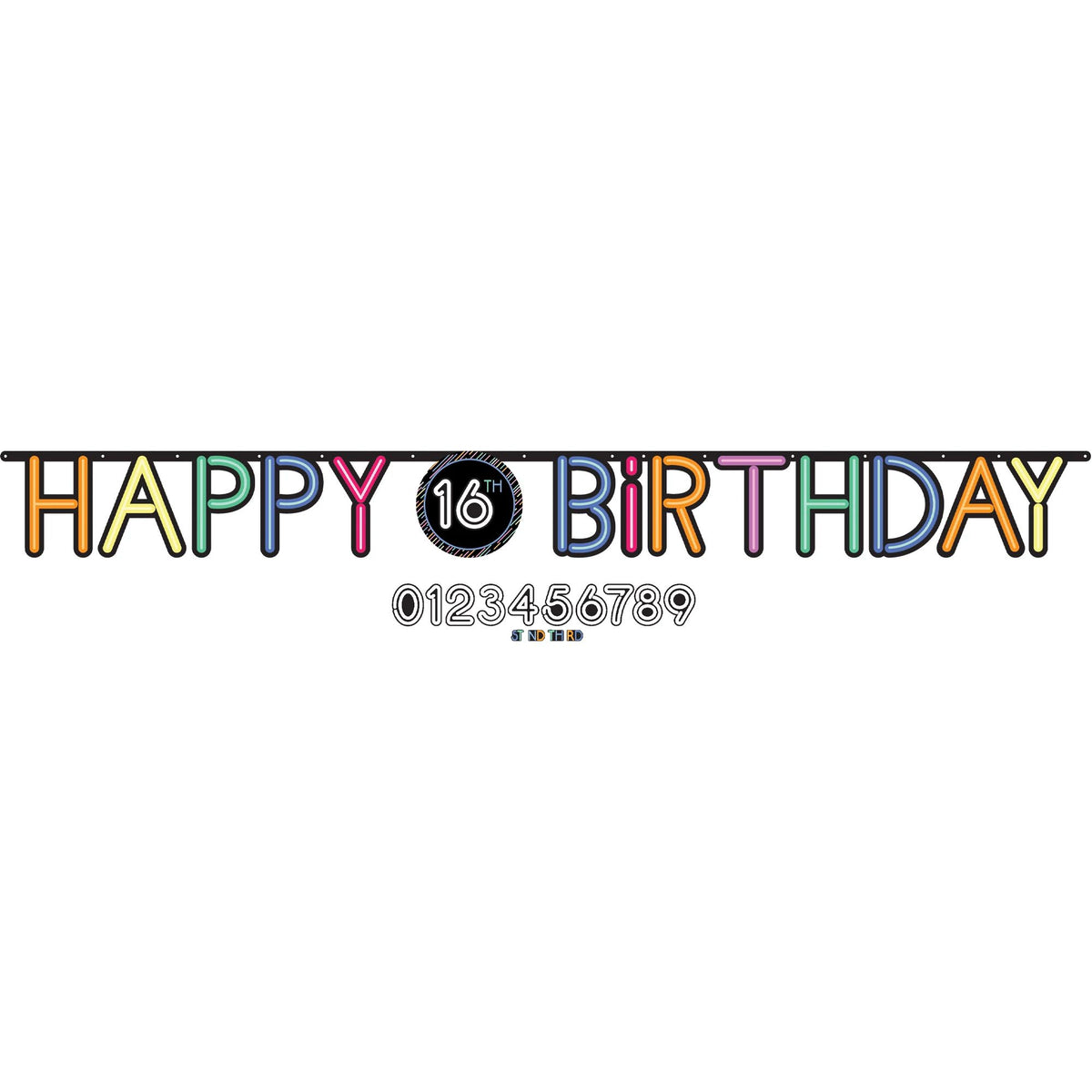 Neon Happy Birthday Banner with Customizable Age - Case of 48