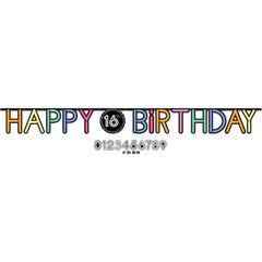 Neon Happy Birthday Banner with Customizable Age - Pack of 6