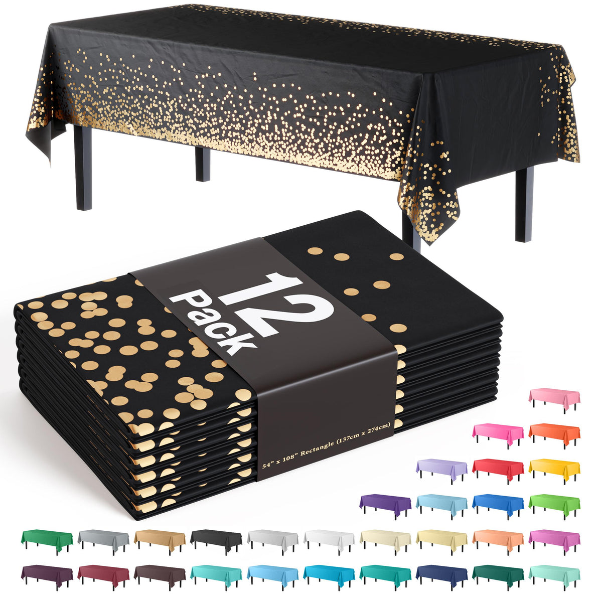 Black & Gold Celebrate Printed Table Covers | 12 Count