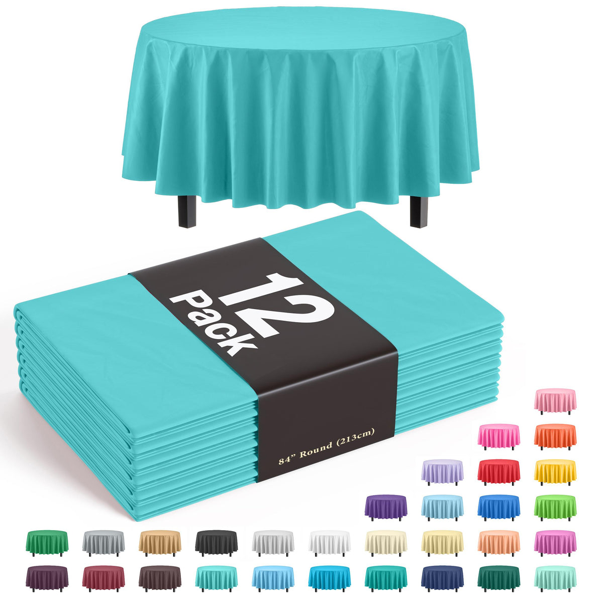 Premium Round Aqua Blue Table Cover | 12 Pack