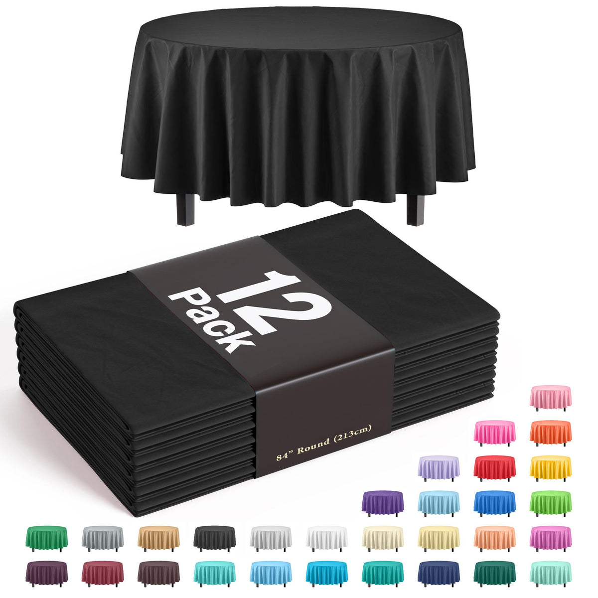 Premium Round Black Table Cover | 12 Pack