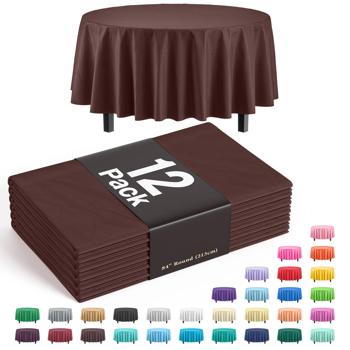 Premium Round Brown Table Cover | 12 Pack