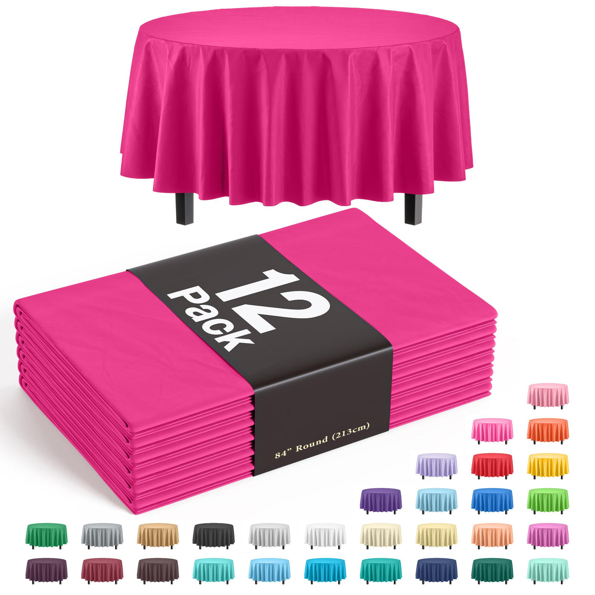 Premium Round Cerise Table Cover | 12 Pack