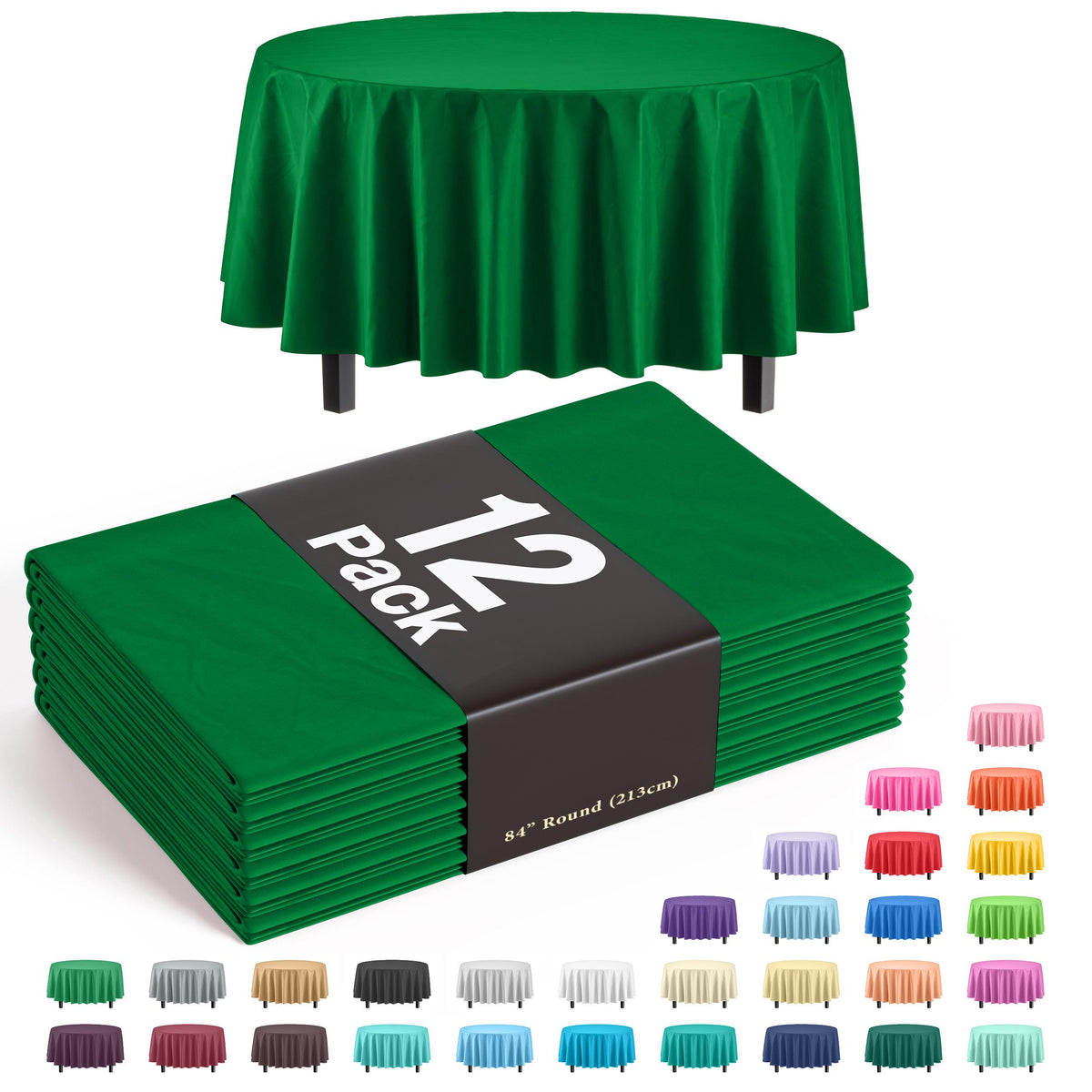 Premium Round Emerald Green Table Cover | 12 Pack