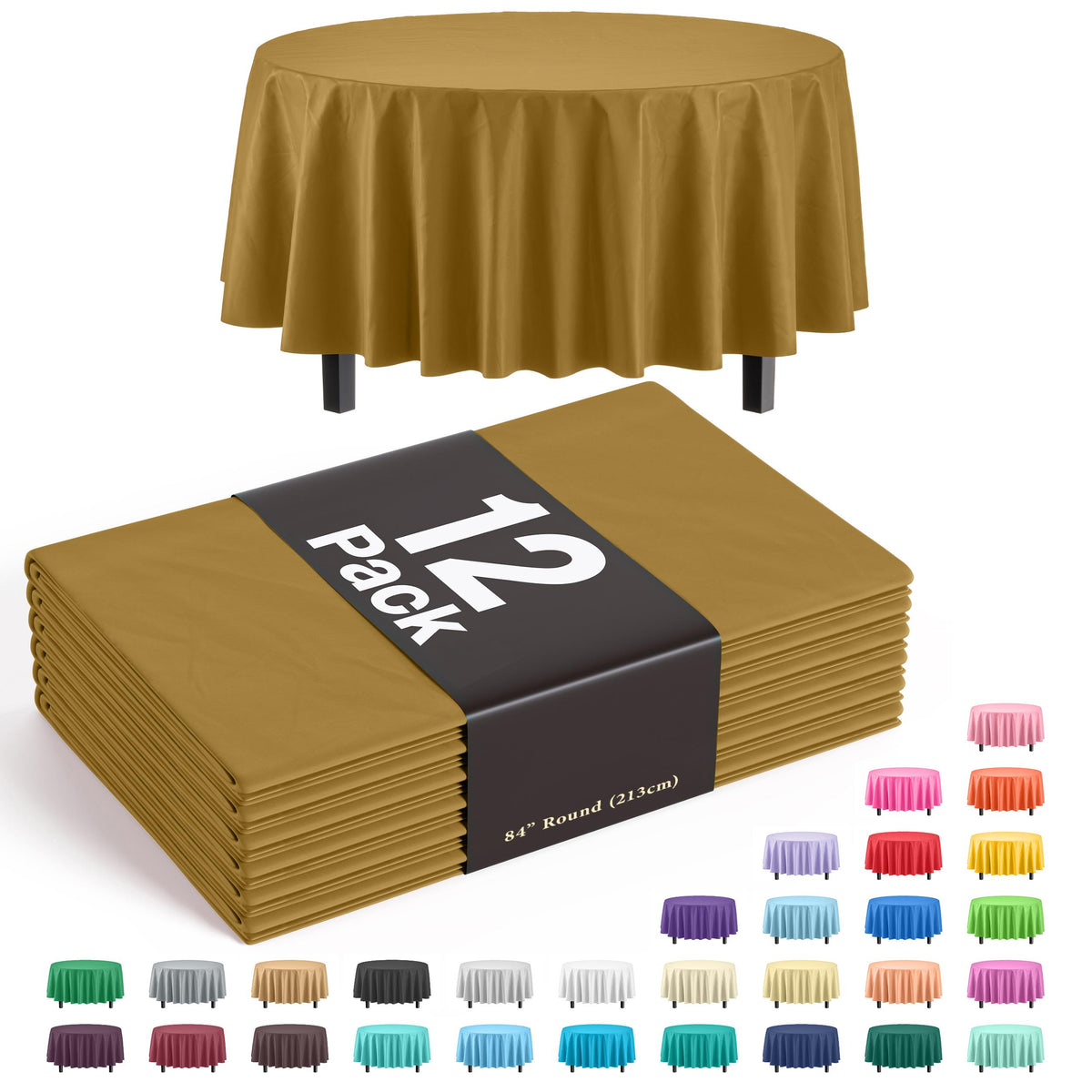 Premium Round Gold Table Cover | 12 Pack