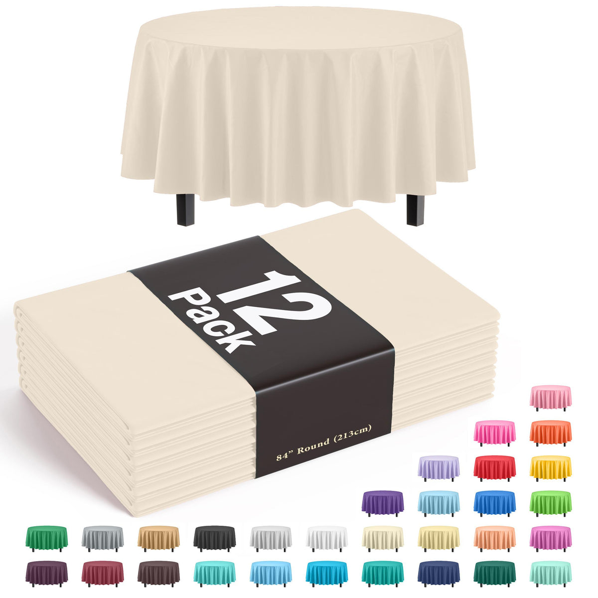 Premium Round Ivory Table Cover | 12 Pack