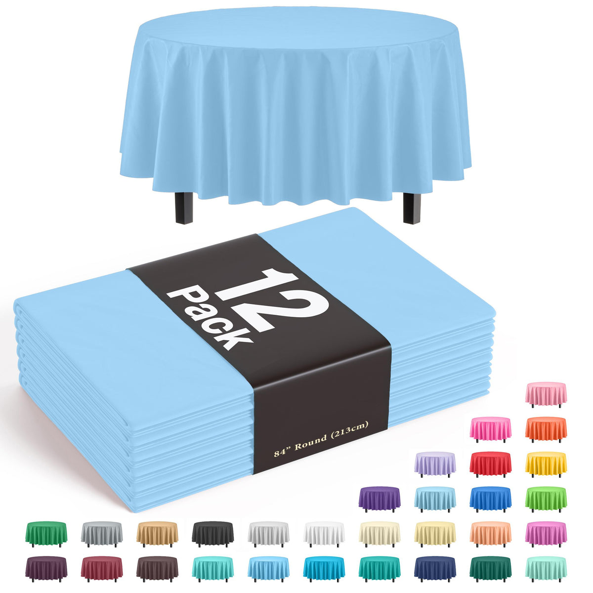 Premium Round Light Blue Table Cover | 12 Pack