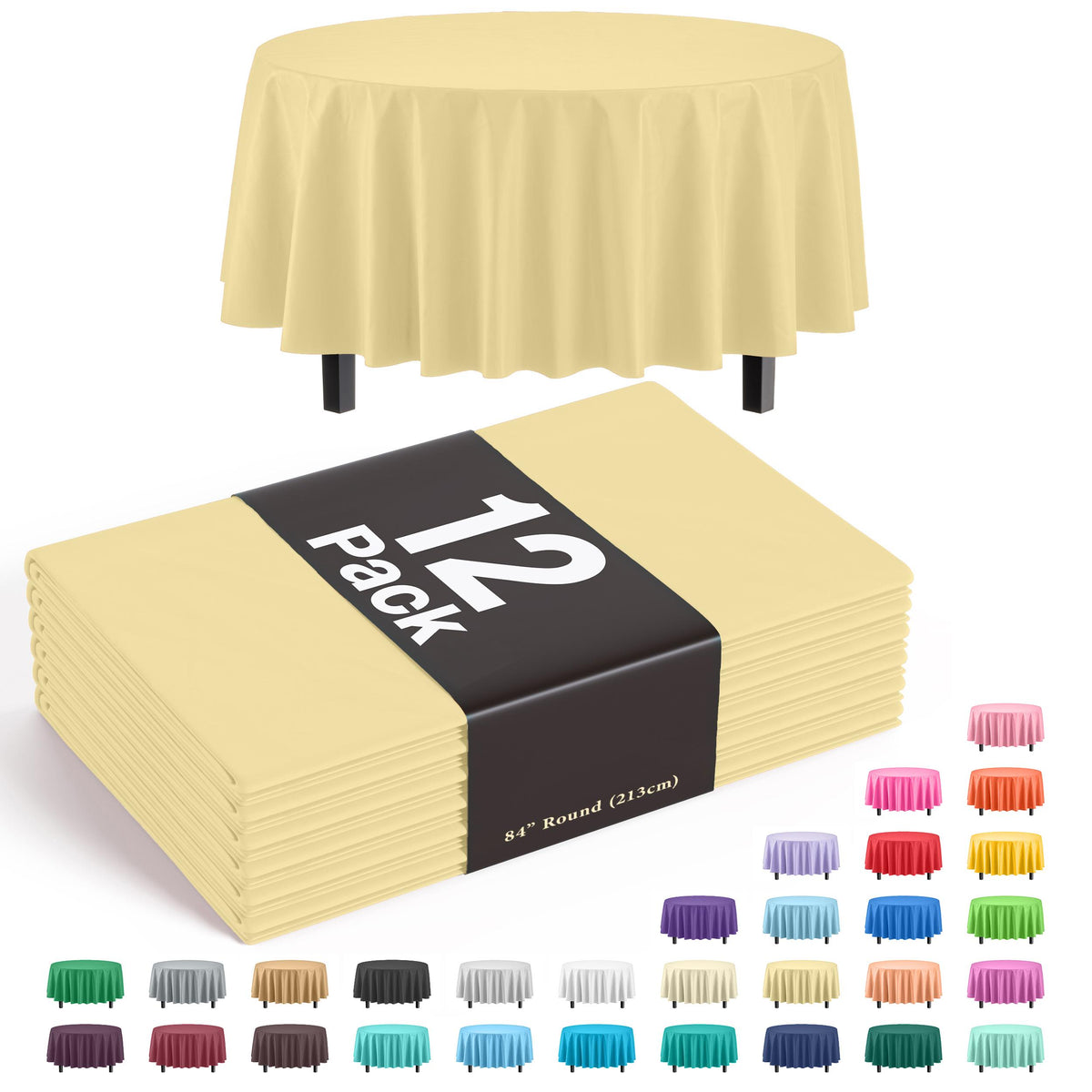 Premium Round Light Yellow Table Cover | 12 Pack