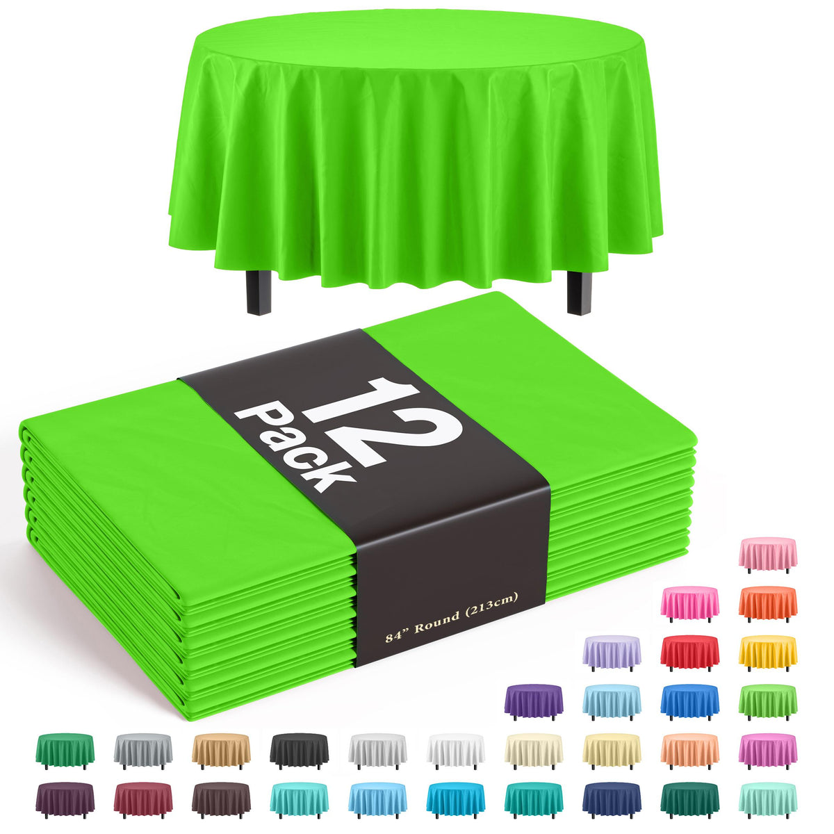 Premium Round Lime Green Table Cover | 12 Pack