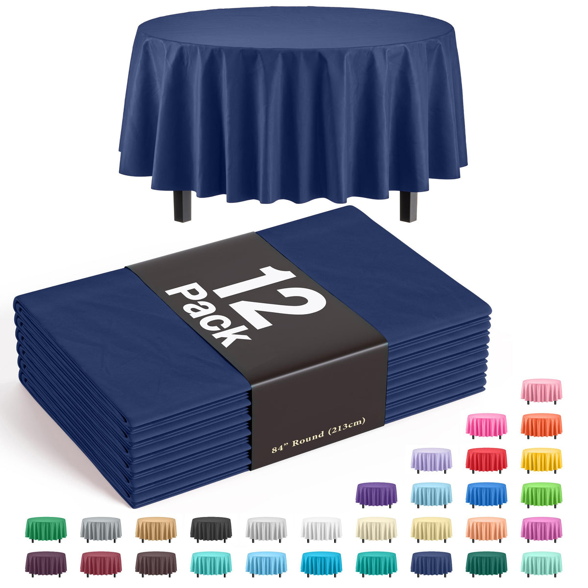 Premium Round Navy Blue Table Cover | 12 Pack