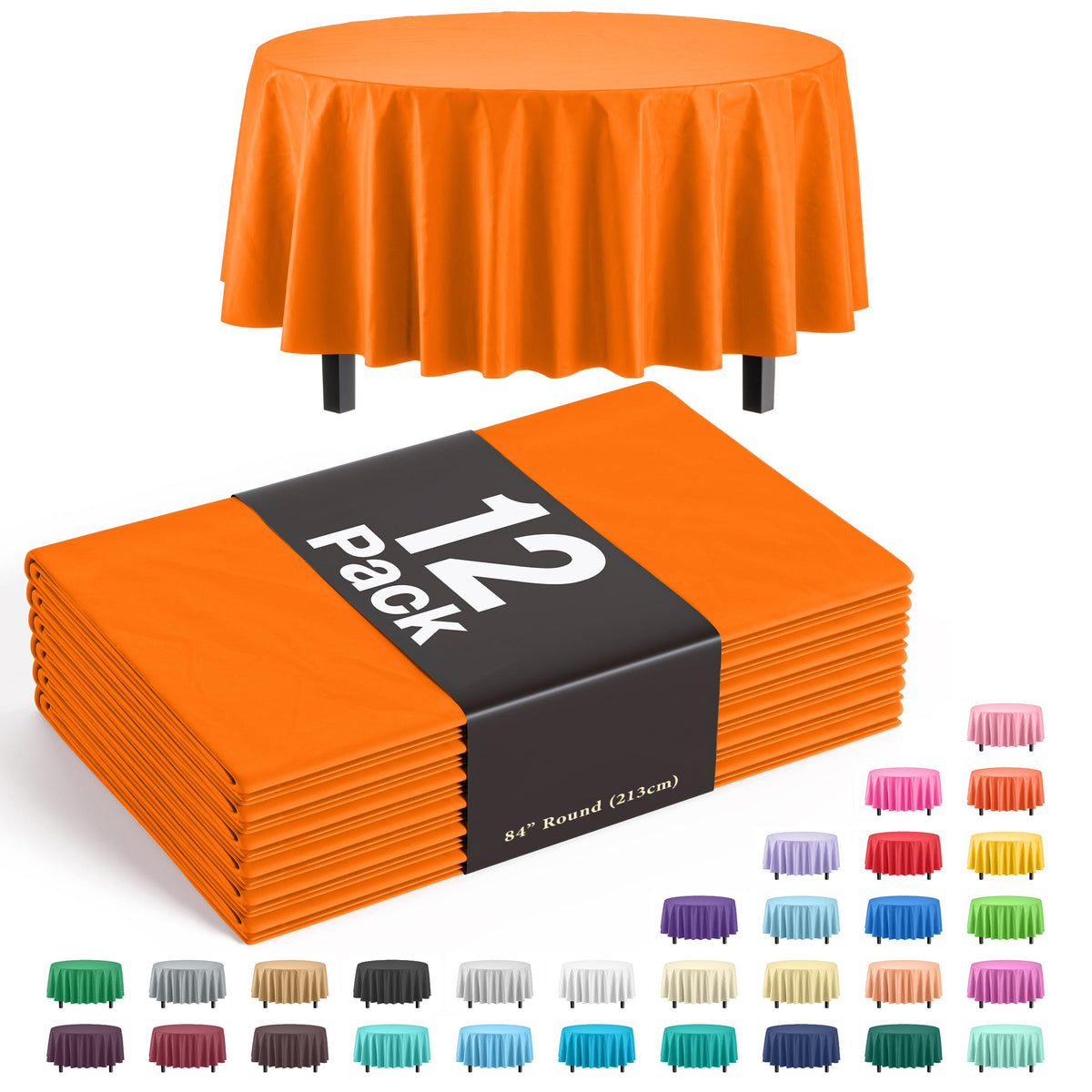 Premium Round Orange Table Cover | 12 Pack