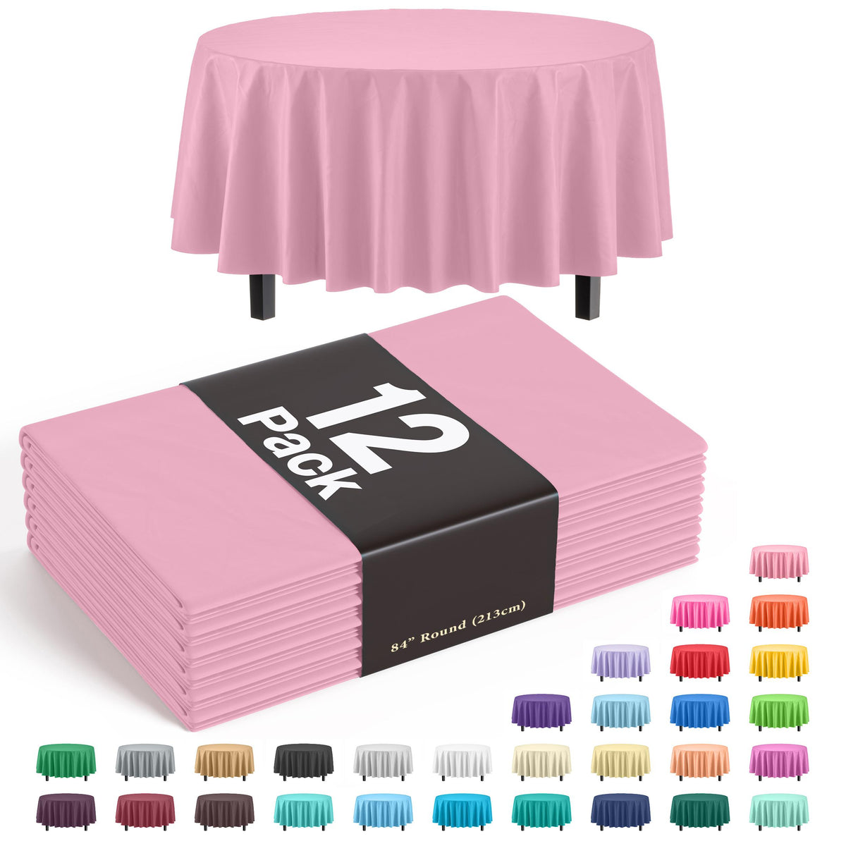 Premium Round Pink Table Cover | 12 Pack