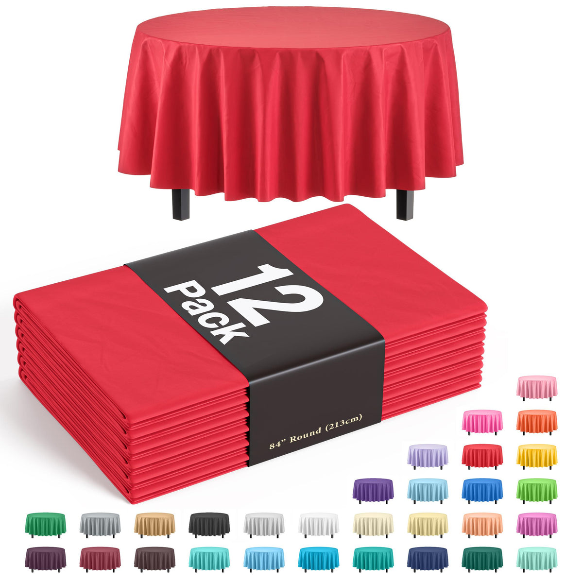 Premium Round Red Table Cover | 12 Pack