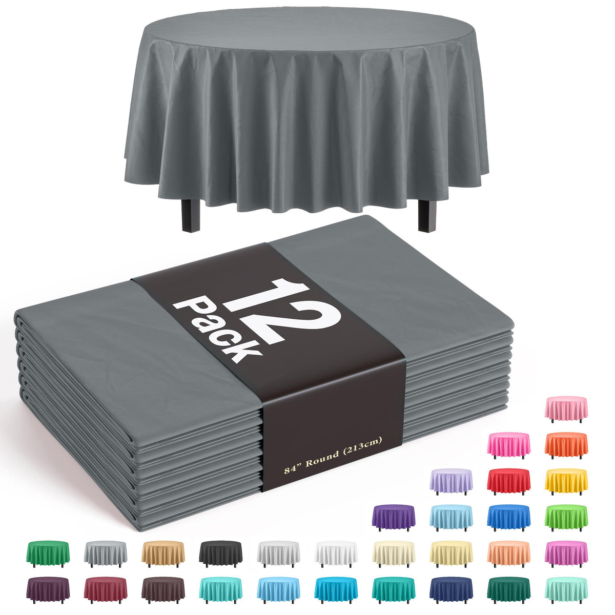 Premium Round Silver Table Cover | 12 Pack