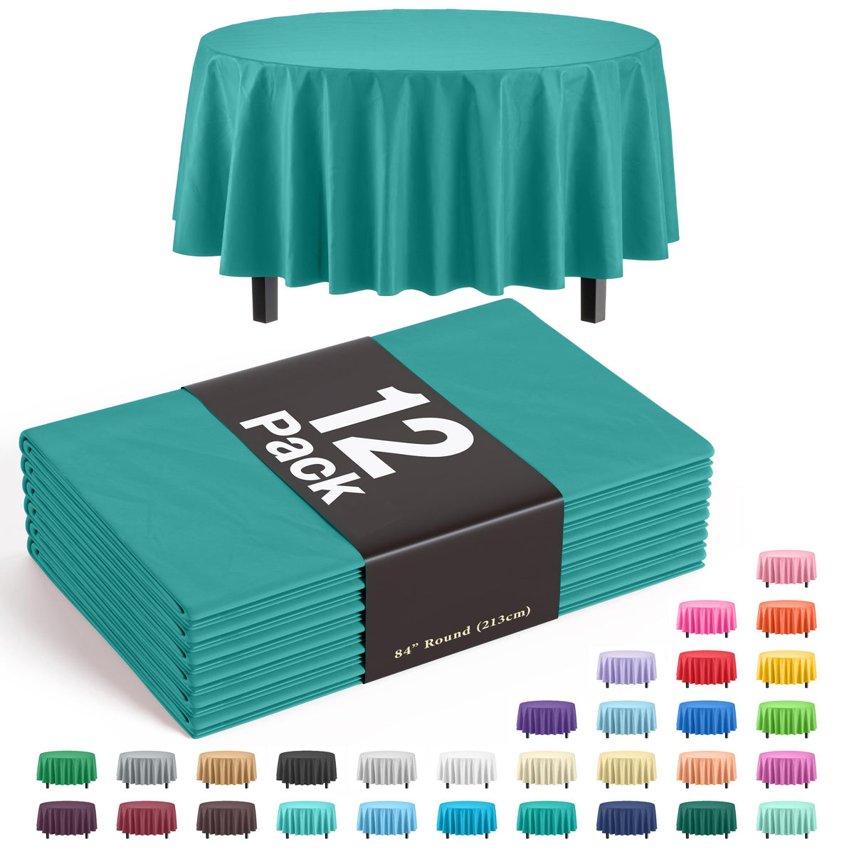 Round Teal Table Cover | 12 Pack