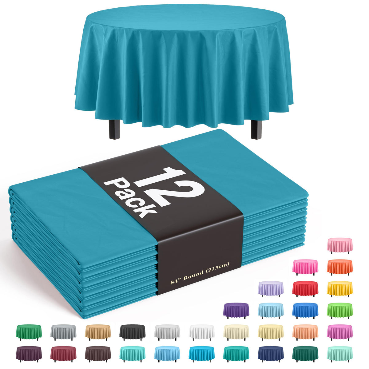 Premium Round Turquoise Table Cover | 12 Pack