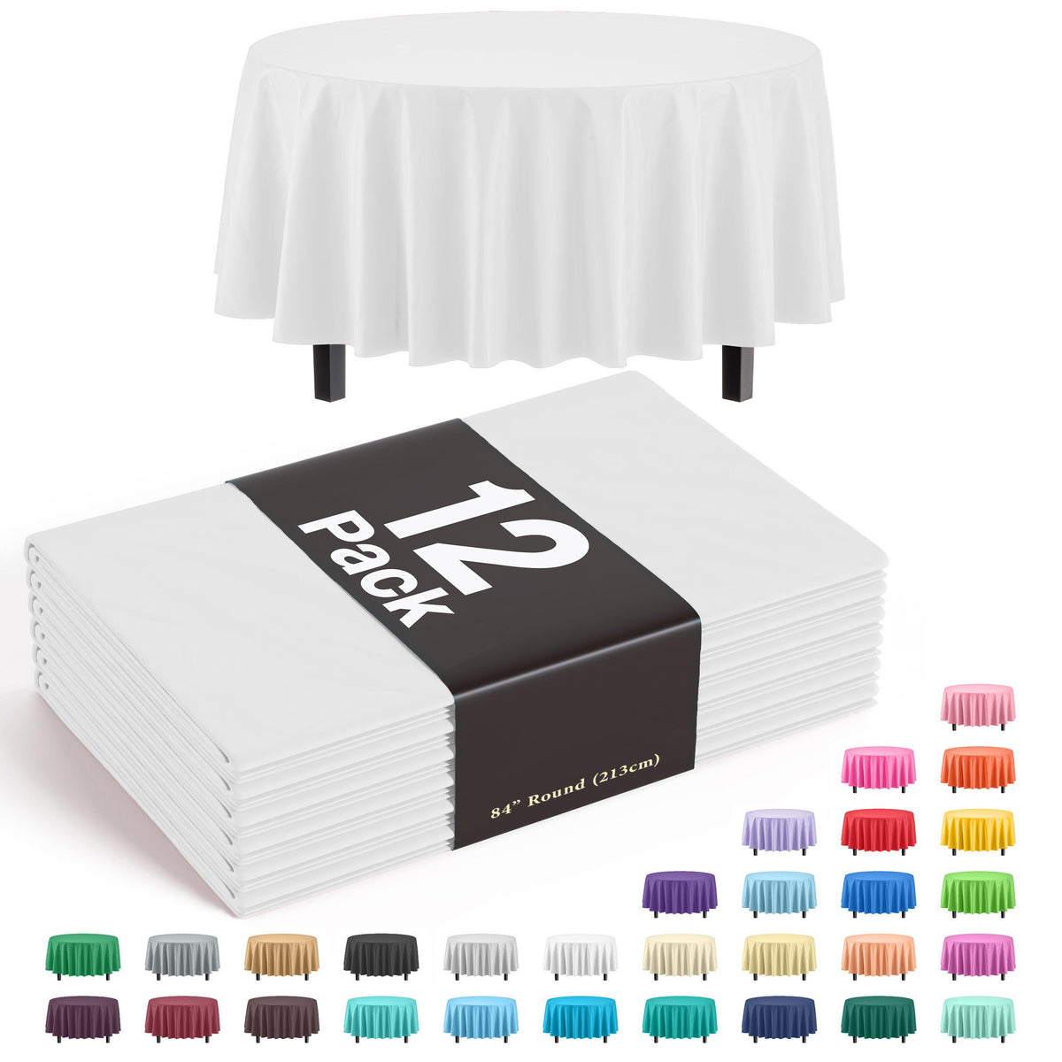 Premium Round White Table Cover | 12 Pack