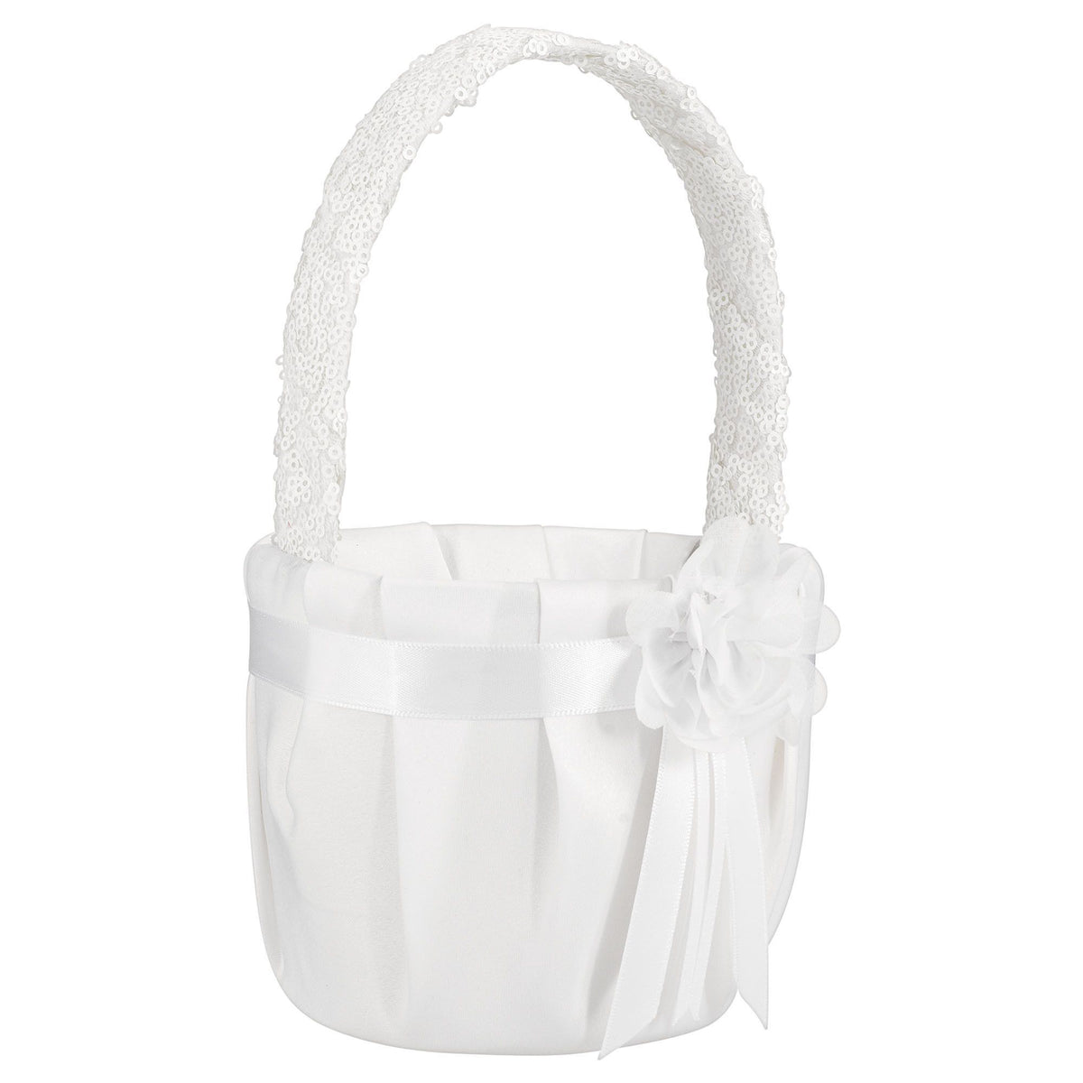 Sequin Flower Girl Basket, White, One Size, for Wedding - Pack of 2