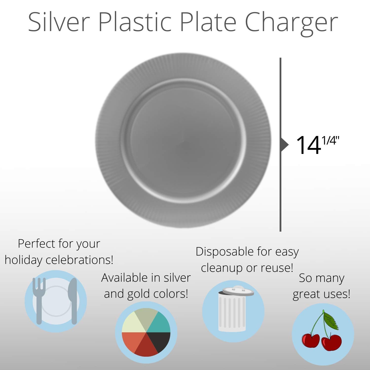 14.25 In. Rigid Silver Plastic Charger | 4 Count