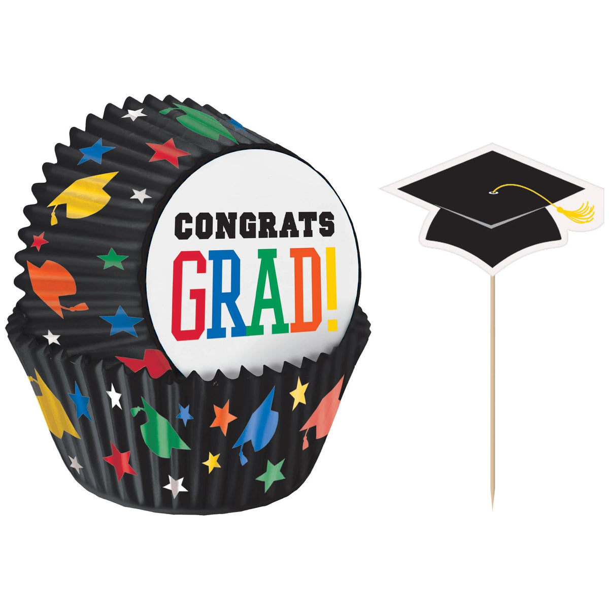 Graduation Cap Paper Baking Cups & Party Picks, 24-pk - Case of 72