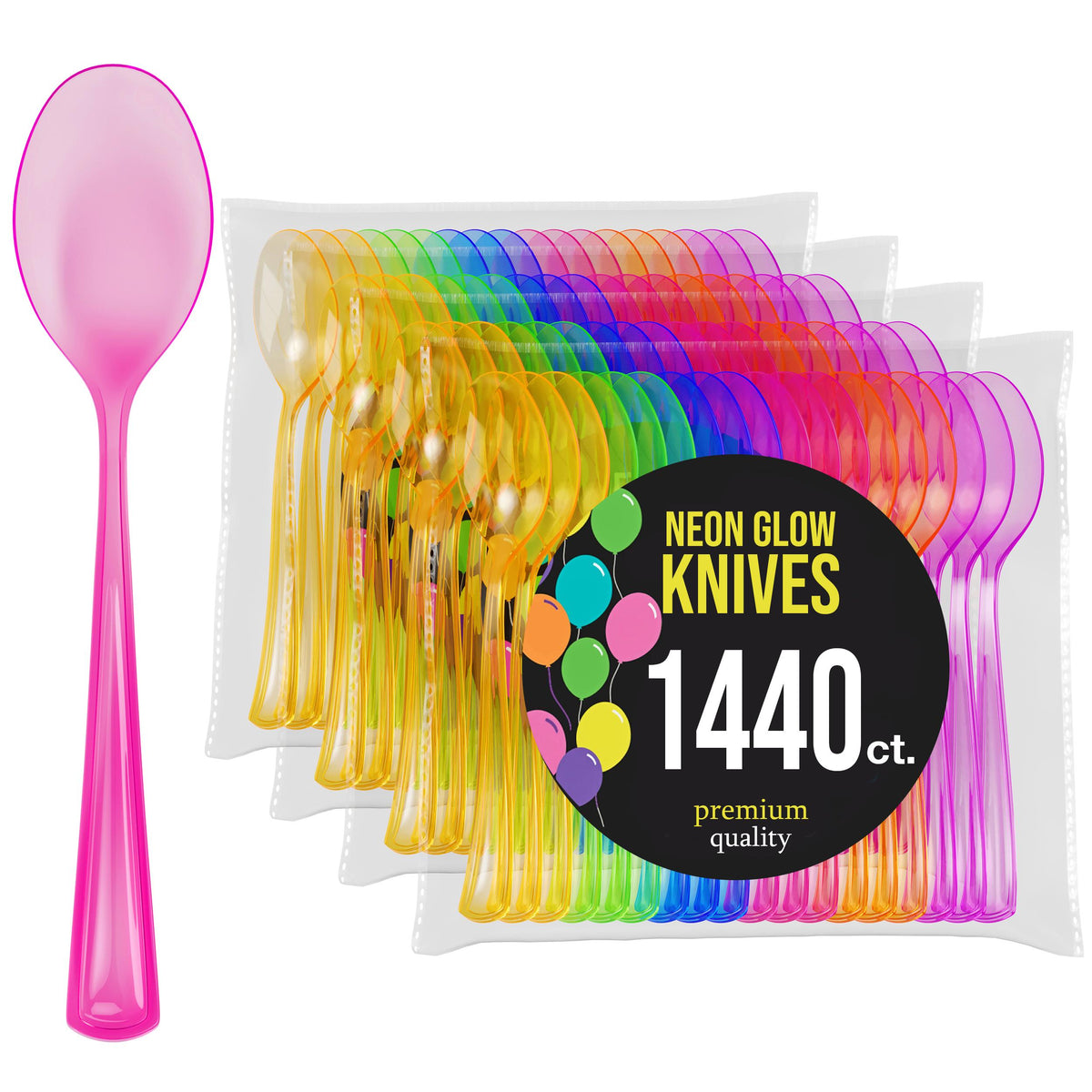 Heavy Duty Neon Plastic Spoons | 1440 Count