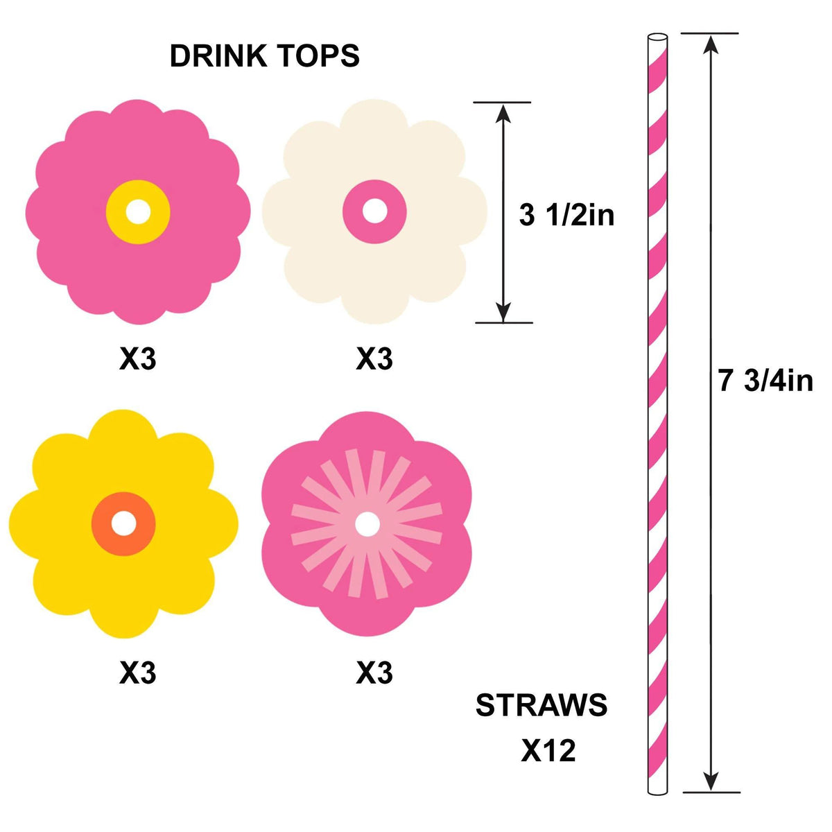 Retro Floral Drink Top and Straw Set - Pack of 6