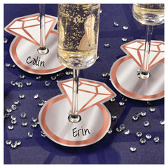 Diamond Ring Metallic Paper Wine Glass Tags, Silver/Pink, 4-inch, 18-ct - Pack of 12