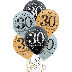 Sparkling Celebration 30th Latex Balloons, 12-inch, 15-ct - Pack of 12