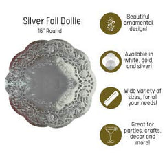 16 In. Round Silver Foil Doilies | 32 Count