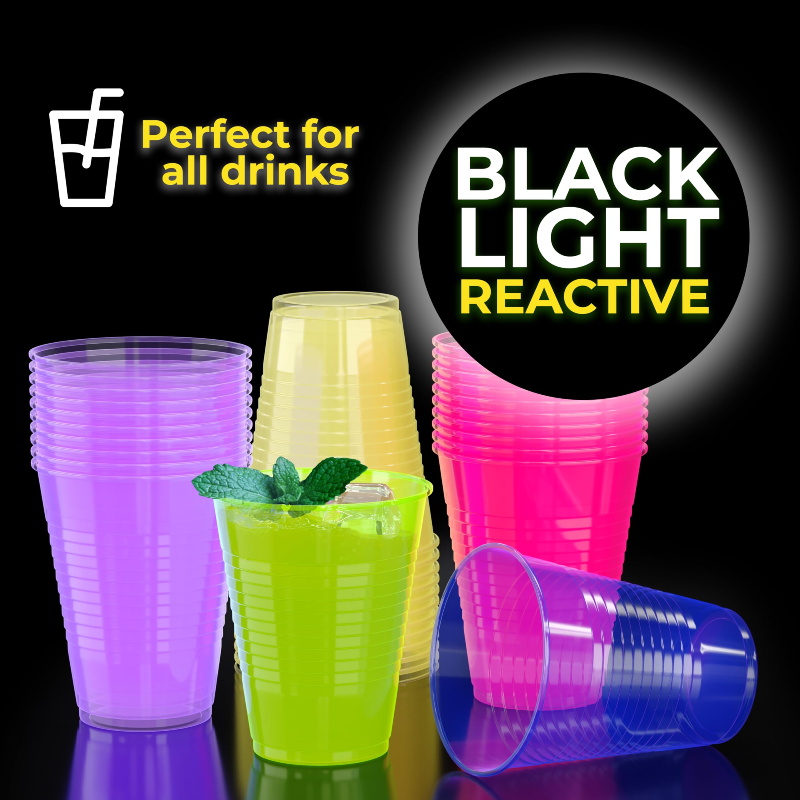 16 Oz. Neon Assorted Color Plastic Cups | 60 Count