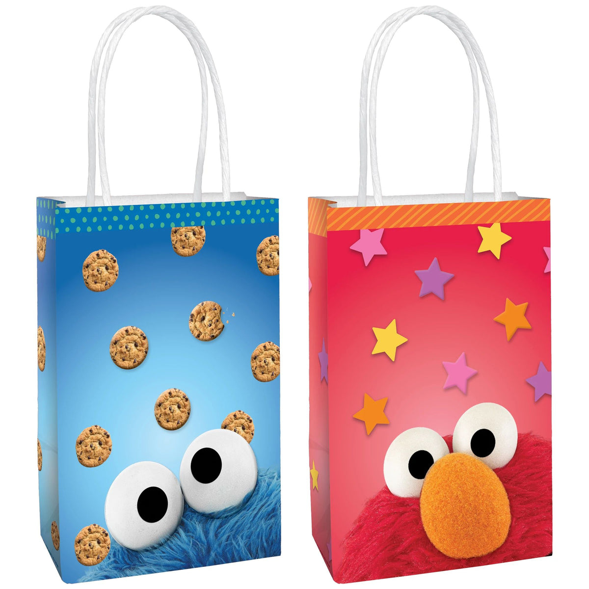 Sesame Street Elmo & Cookie Monster Customizable Paper Kraft Gift Bags, Blue/Red, 12.5-in, 8-ct - Pack of 6