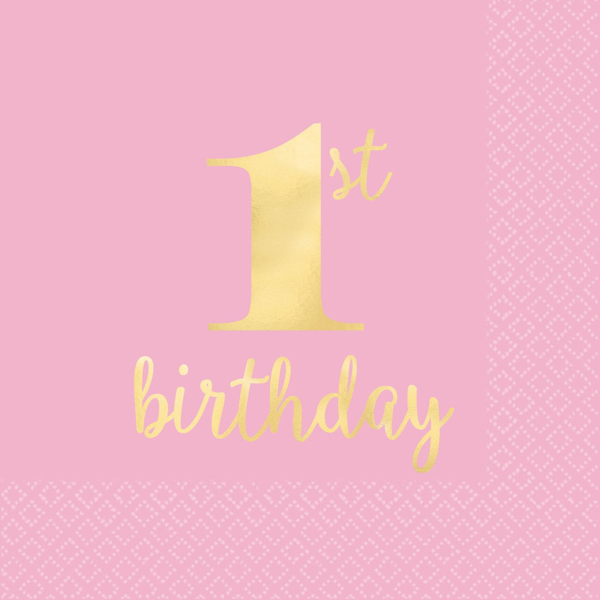 1st Birthday Beverage Napkins, Pink/Gold, 5-inch, 16-ct - Pack of 2