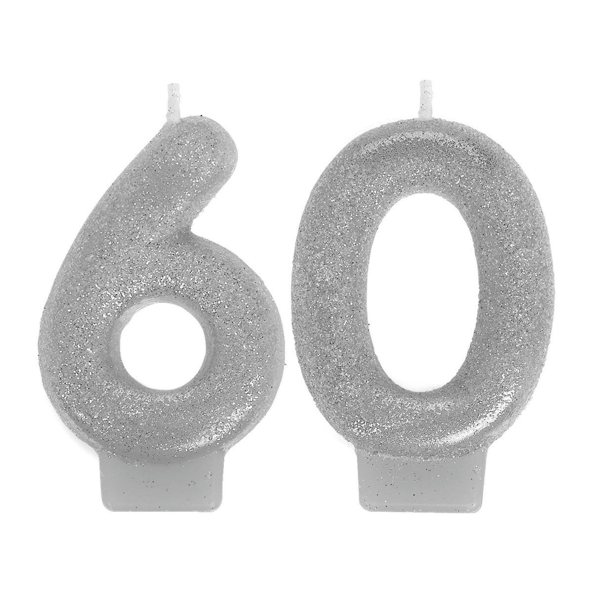 60 Number Glitter Wax Candle, Silver, 3 inch, 2-ct - Pack of 12