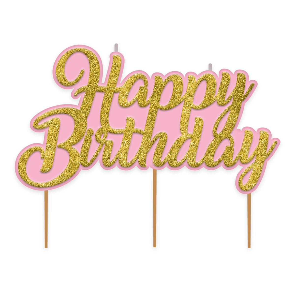 Glittered Happy Birthday Cake Topper Candle Pick - Case of 72