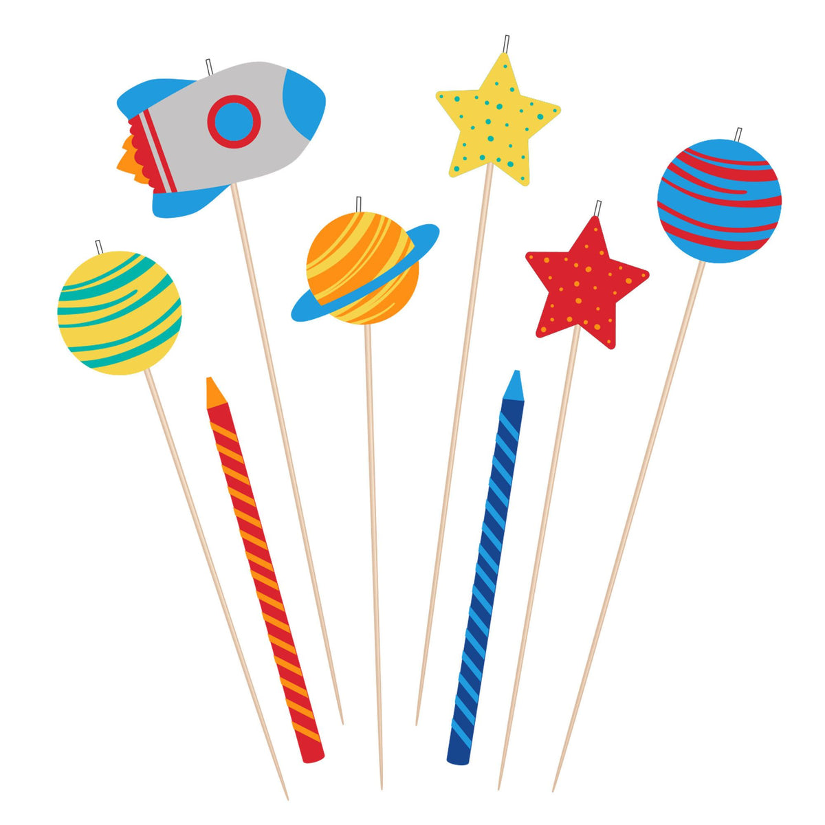 Blast Off Planets Wax Candles, Multi-Colored, 4-inch, 8-ct - Pack of 6