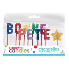 Bonne Fete Glitter Birthday Candle Picks - 10 pcs - Pack of 6