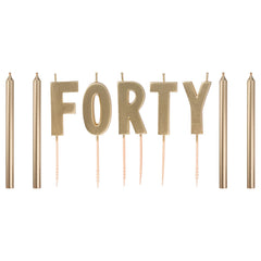 Golden Age Forty Letter Wax Candle Set, Gold, 4.5-inch, 9-pk - Case of 48